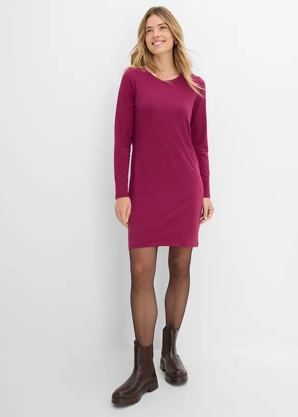 Jerseykleid aus Baumwolle mit Stretch (2er Pack) in lila von vorne (Totalaufnahme) - bonprix