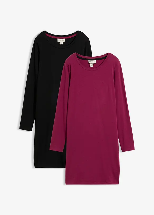 Jerseykleid aus Baumwolle mit Stretch (2er Pack) in lila von vorne - bonprix