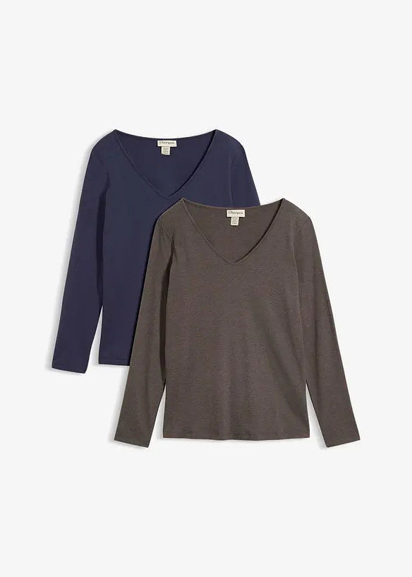 Figurbetontes Langarmshirt (2er Pack) in blau von vorne - bonprix Figurbetontes Langarmshirt (2er Pack) in blau von vorne - bonprix