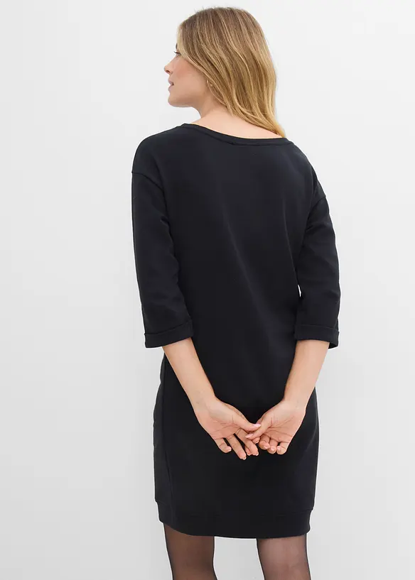 Sweatkleid, 3/4-Arm, innen weich angeraut in schwarz von hinten (Totalaufnahme) - bonprix Sweatkleid, 3/4-Arm, innen weich angeraut in schwarz von hinten (Totalaufnahme) - bonprix