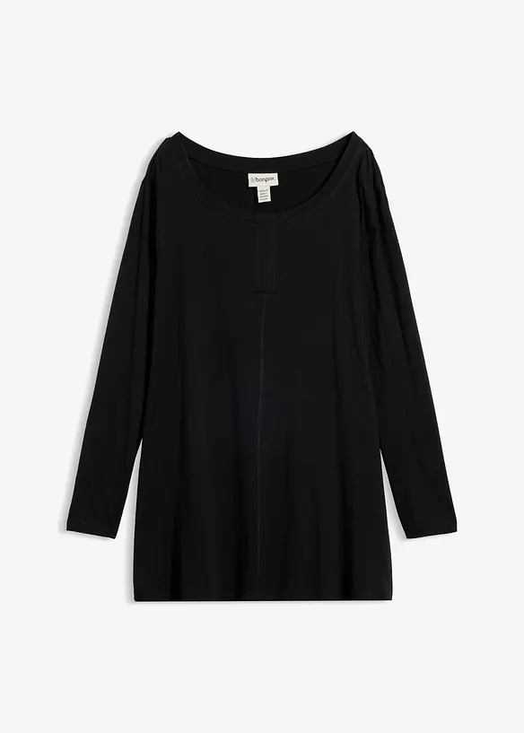 Langarmshirt aus Baumwoll-Viskose-Mix in schwarz von vorne - bonprix
