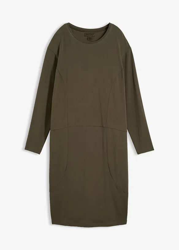 Jerseykleid in O-Shape in grün von vorne - bonprix
