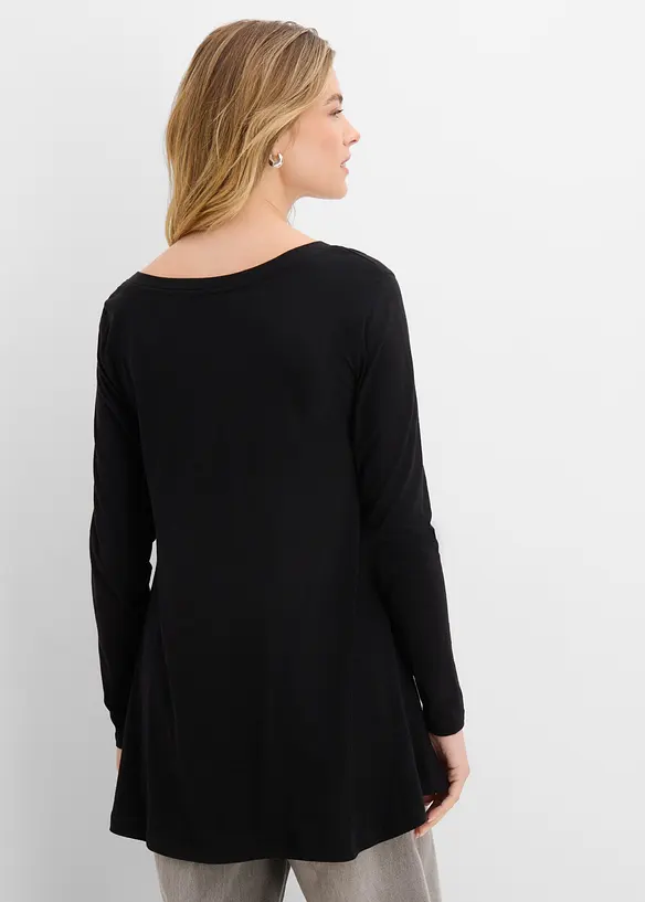 Langarmshirt aus Baumwoll-Viskose-Mix in schwarz von hinten (im Anschnitt) - bonprix