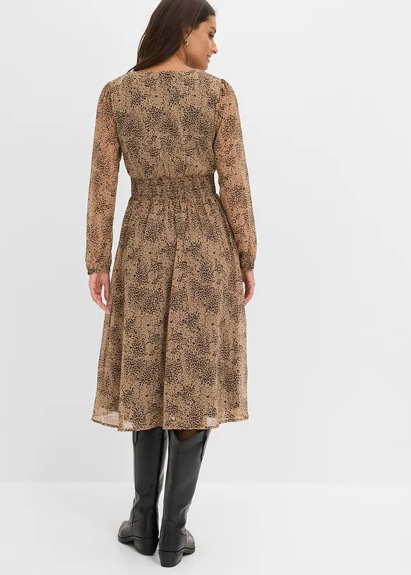 Chiffonkleid mit elastischem Bund in braun von hinten (Totalaufnahme) - bonprix Chiffonkleid mit elastischem Bund in braun von hinten (Totalaufnahme) - bonprix