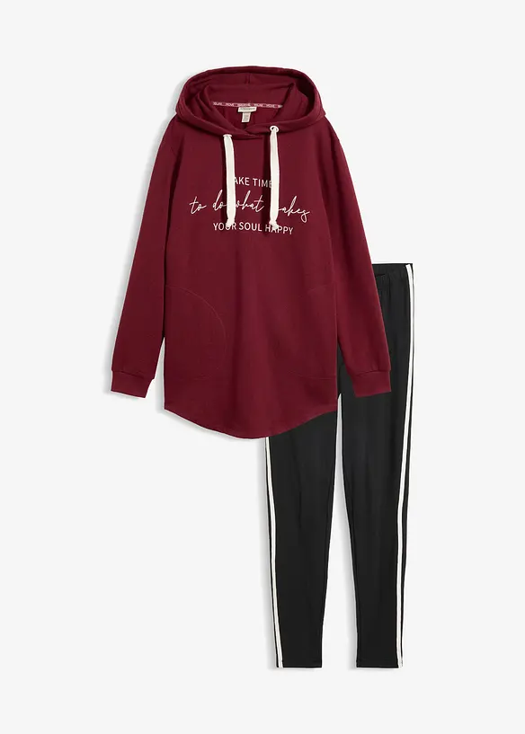 Jogginganzug mit Long-Sweatshirt und Leggings (2-tlg.) in rot von vorne - bonprix