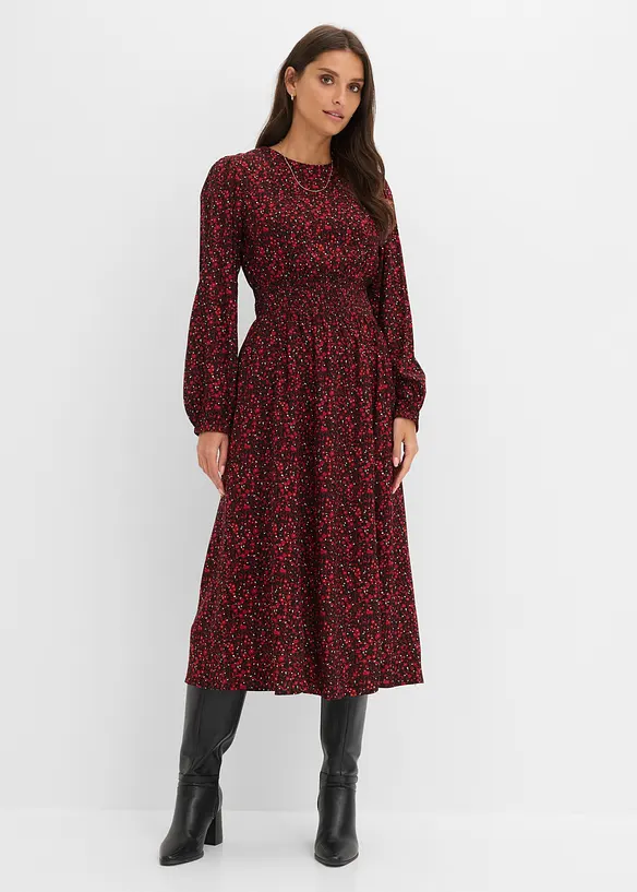 Midikleid mit Blumenprint in rot von vorne (Totalaufnahme) - bonprix Midikleid mit Blumenprint in rot von vorne (Totalaufnahme) - bonprix