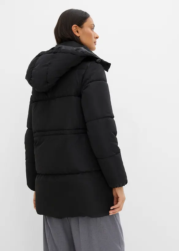 Puffer-Jacke mit abnehmbarer Kapuze in schwarz von hinten (im Anschnitt) - bonprix