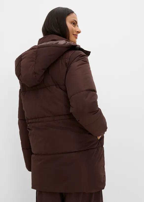 Puffer-Jacke mit abnehmbarer Kapuze in braun von hinten (im Anschnitt) - bonprix