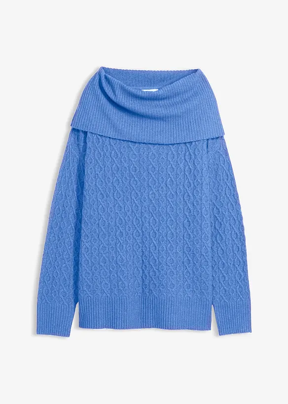 Pullover mit Zopfmuster in blau von vorne - bonprix