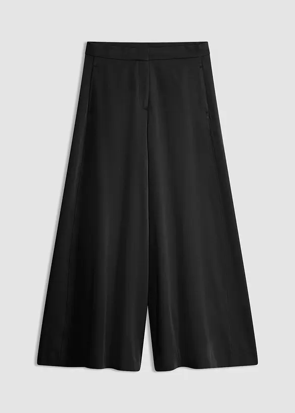 Weite fließende Hose mit Komfortbund in schwarz von vorne - bonprix Weite fließende Hose mit Komfortbund in schwarz von vorne - bonprix