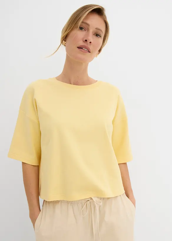 T-Shirt aus reiner Bio-Baumwolle in gelb von vorne (im Anschnitt) - bonprix