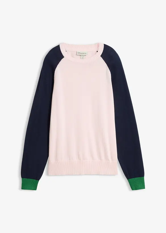 Feinstrickpullover aus Baumwoll-Mix mit Raglanärmeln in rosa von vorne - bonprix Feinstrickpullover aus Baumwoll-Mix mit Raglanärmeln in rosa von vorne - bonprix