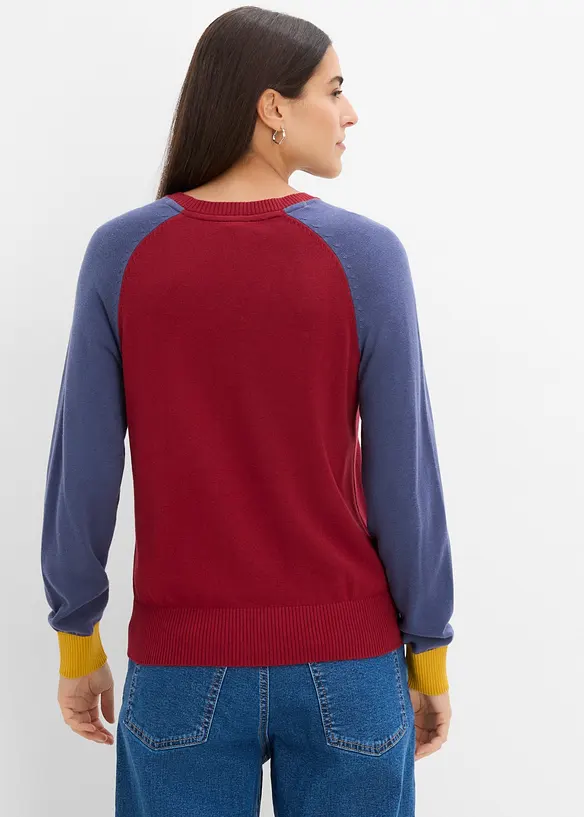 Feinstrickpullover aus Baumwoll-Mix mit Raglanärmeln in gelb von hinten (im Anschnitt) - bonprix Feinstrickpullover aus Baumwoll-Mix mit Raglanärmeln in gelb von hinten (im Anschnitt) - bonprix