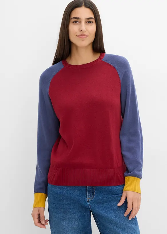 Feinstrickpullover aus Baumwoll-Mix mit Raglanärmeln in gelb von vorne (im Anschnitt) - bonprix Feinstrickpullover aus Baumwoll-Mix mit Raglanärmeln in gelb von vorne (im Anschnitt) - bonprix