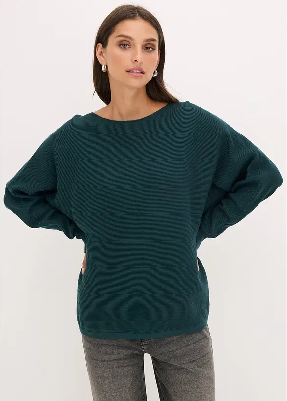 Oversized Pullover mit Fledermausärmeln in grün von vorne (im Anschnitt) - bonprix
