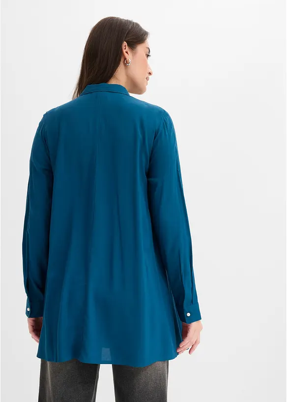 Longbluse aus reiner Viskose in petrol von hinten (im Anschnitt) - bonprix