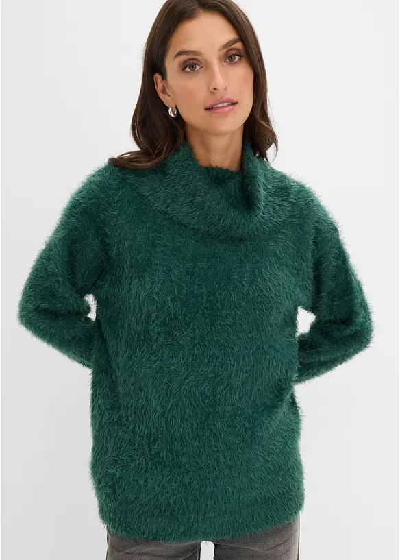 Rollkragenpullover aus weichem Federgarn in grün von vorne (im Anschnitt) - bonprix Rollkragenpullover aus weichem Federgarn in grün von vorne (im Anschnitt) - bonprix