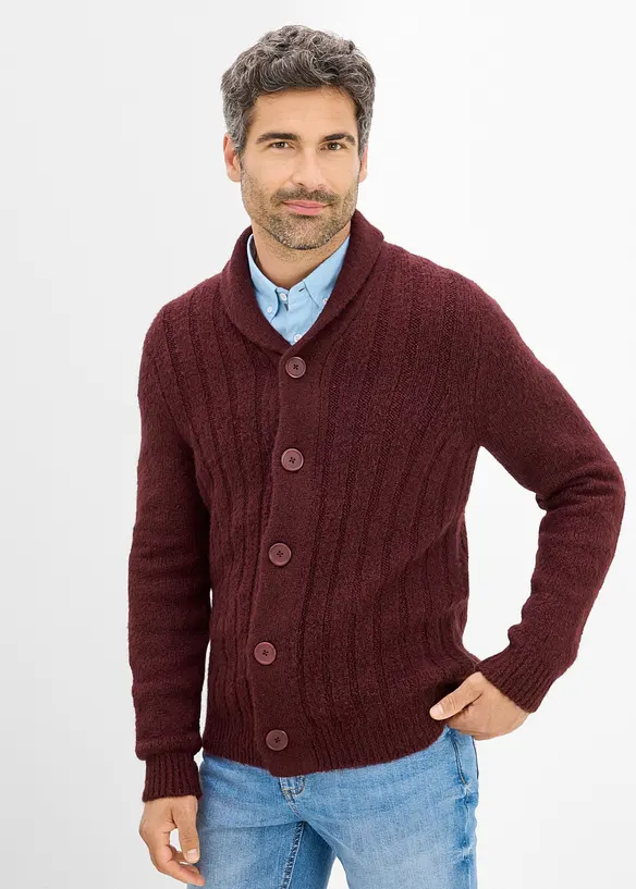 Strickjacke mit Rippenmuster in rot von vorne (im Anschnitt) - bonprix