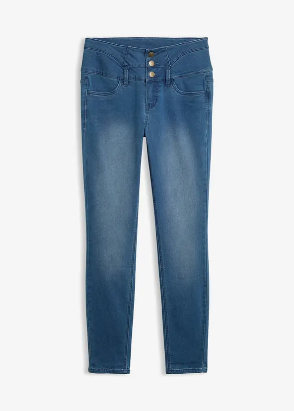 Wärmende Skinny Jeans High Waist, Shaping in blau von vorne - bonprix