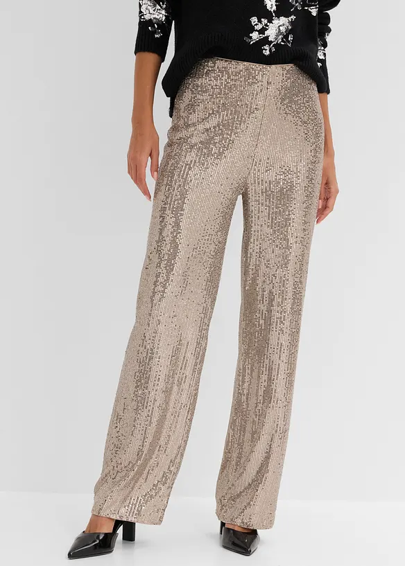Paillettenhose mit Bequembund in grau von vorne - bonprix