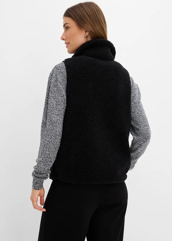 Teddy-Weste in schwarz von hinten (im Anschnitt) - bonprix