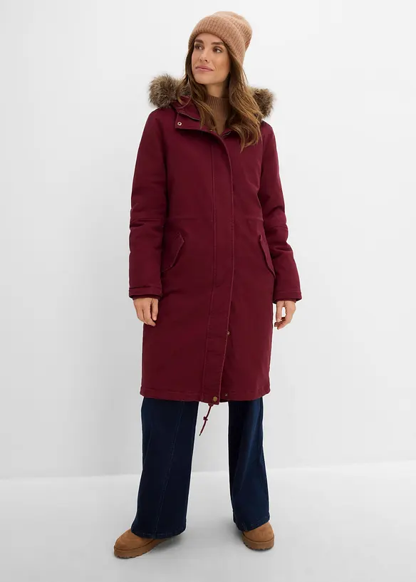 Wattierter Long-Parka in rot von vorne (Totalaufnahme) - bonprix
