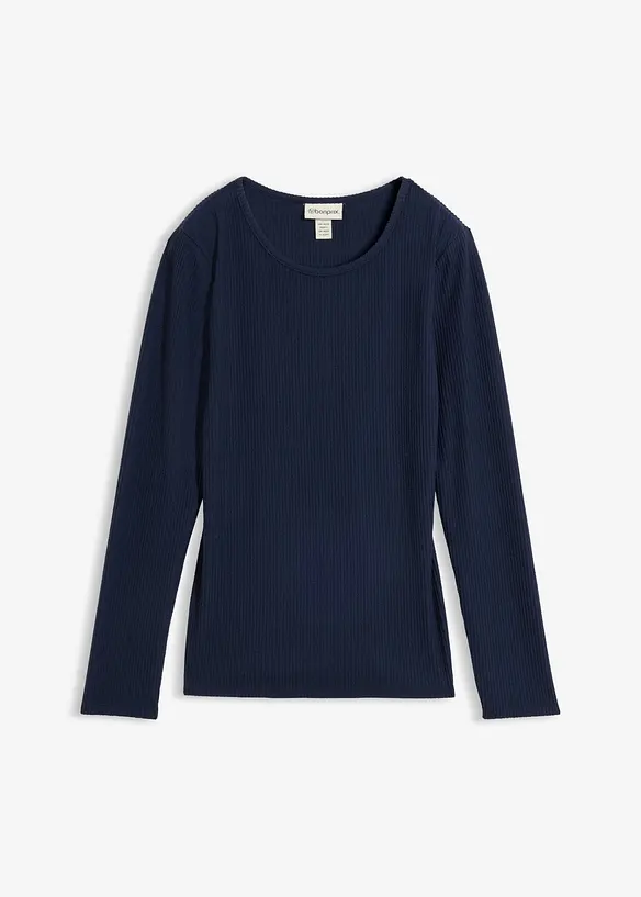 Geripptes Thermoshirt in blau von vorne - bonprix Geripptes Thermoshirt in blau von vorne - bonprix