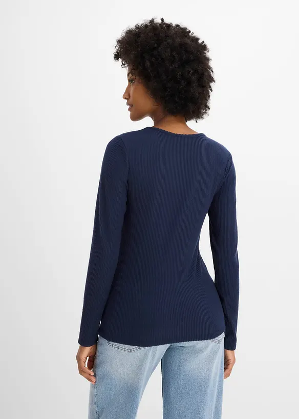 Geripptes Thermoshirt in blau von hinten (im Anschnitt) - bonprix Geripptes Thermoshirt in blau von hinten (im Anschnitt) - bonprix