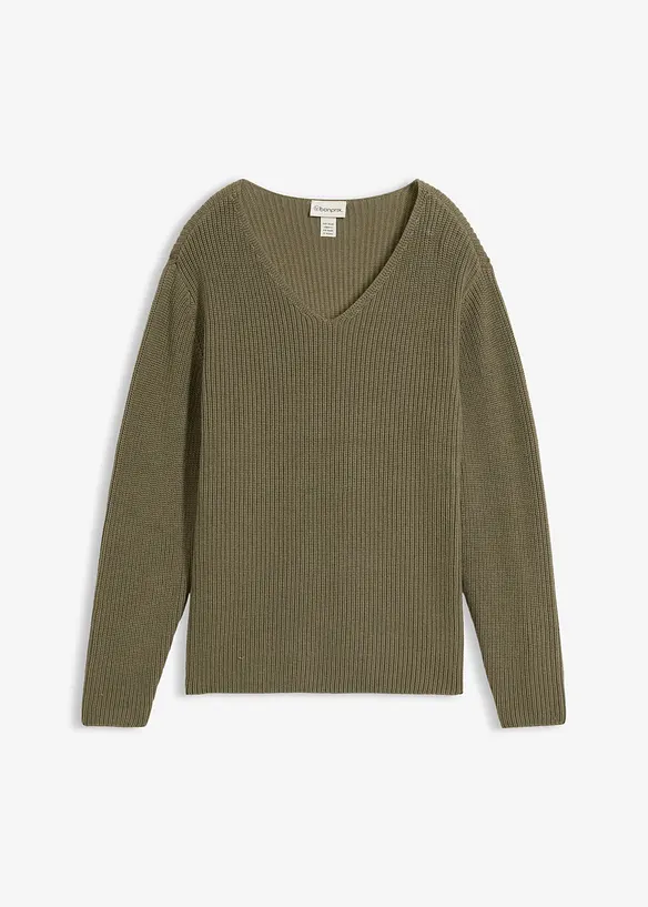 Rippstrickpullover aus reiner Bio-Baumwolle in grün von vorne - bonprix