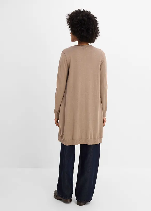 Longstrickjacke mit Rollkanten in braun von hinten (im Anschnitt) - bonprix