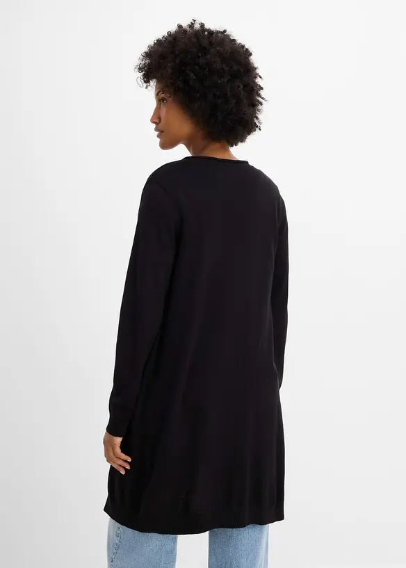Longstrickjacke mit Rollkanten in schwarz von hinten (im Anschnitt) - bonprix Longstrickjacke mit Rollkanten in schwarz von hinten (im Anschnitt) - bonprix