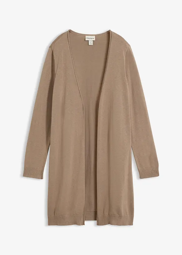 Longstrickjacke mit Rollkanten in braun von vorne - bonprix