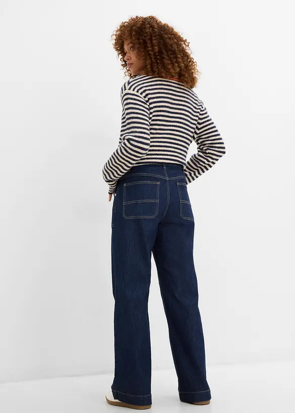 Wide-Leg-Jeans Mid Waist mit aufgesetzten Taschen in blau von hinten - bonprix