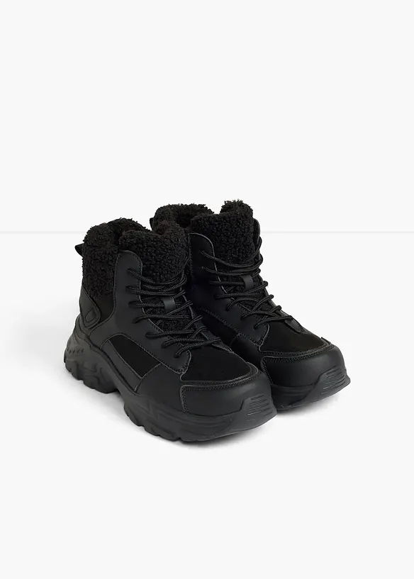 Gefütterte Schnürboots in schwarz - bonprix Gefütterte Schnürboots in schwarz - bonprix