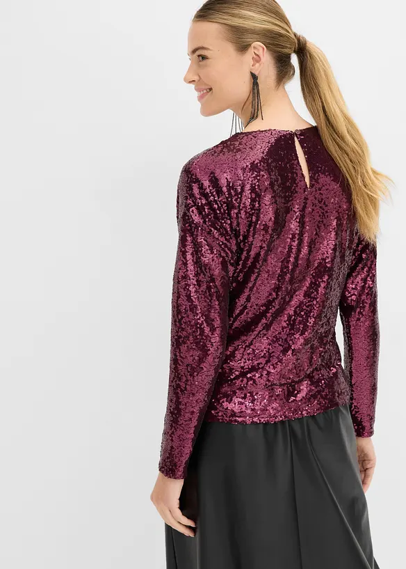 Pailletten-Langarmshirt in rot von hinten (im Anschnitt) - bonprix