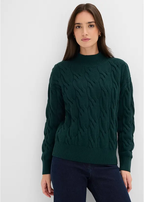 Oversize-Pullover aus softem Viskose-Mix in grün von vorne (im Anschnitt) - bonprix