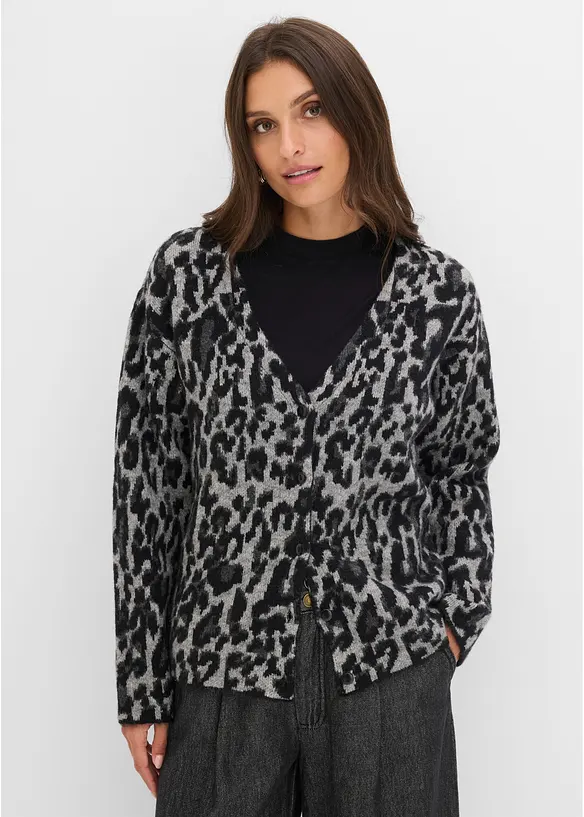 Strickjacke mit V-Ausschnitt in grau von vorne (im Anschnitt) - bonprix