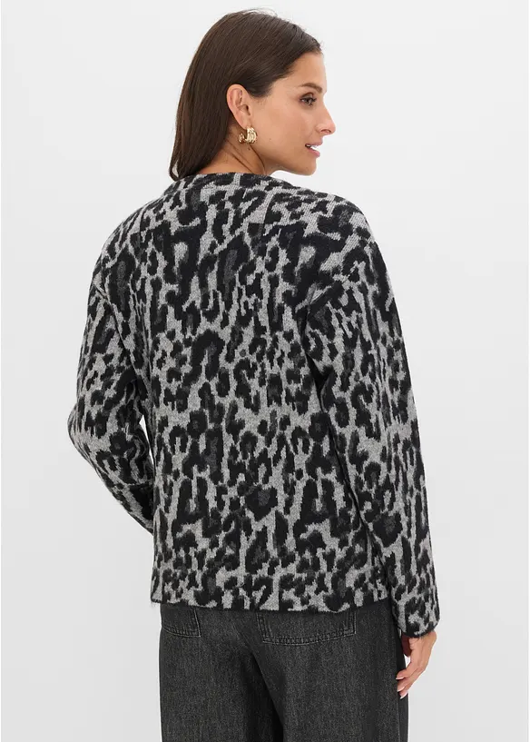 Strickjacke mit V-Ausschnitt in grau von hinten (im Anschnitt) - bonprix
