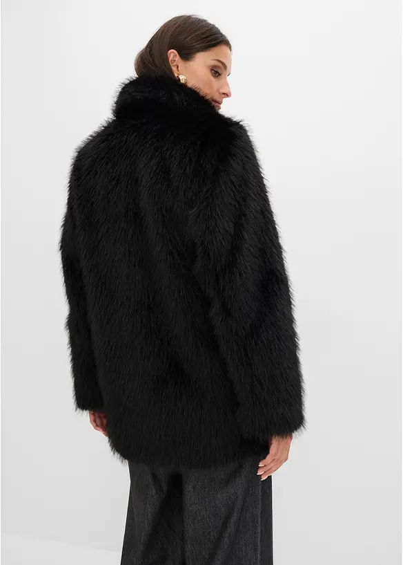 Oversized Fellimitat-Jacke in schwarz von hinten (im Anschnitt) - bonprix