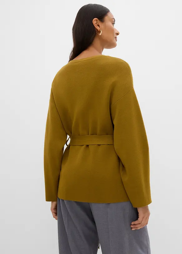 Strickjacke aus feinem Viskose-Mix in grün von hinten (im Anschnitt) - bonprix