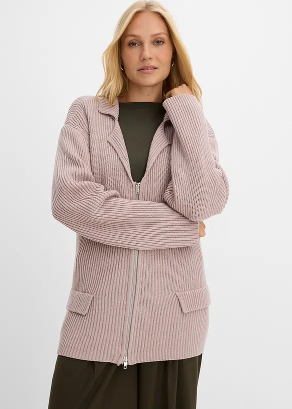 Strickjacke aus softem Viskose-Mix in grau von vorne (im Anschnitt) - bonprix