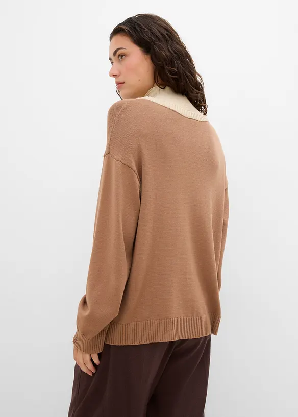 Rollkragenpullover aus softem Viskose-Mix in braun von hinten (im Anschnitt) - bonprix