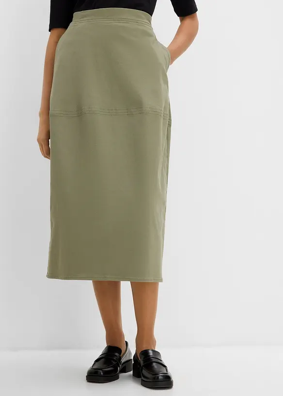 Twill-Rock mit Taschen in grün von vorne - bonprix