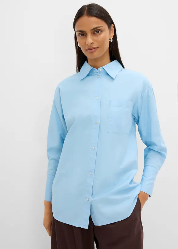 Oxford-Bluse aus reiner Bio-Baumwolle in blau von vorne (im Anschnitt) - bonprix Oxford-Bluse aus reiner Bio-Baumwolle in blau von vorne (im Anschnitt) - bonprix