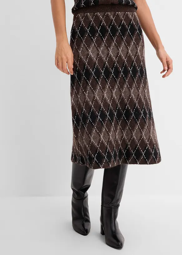 Strickrock mit Rautenmuster in schwarz von vorne - bonprix