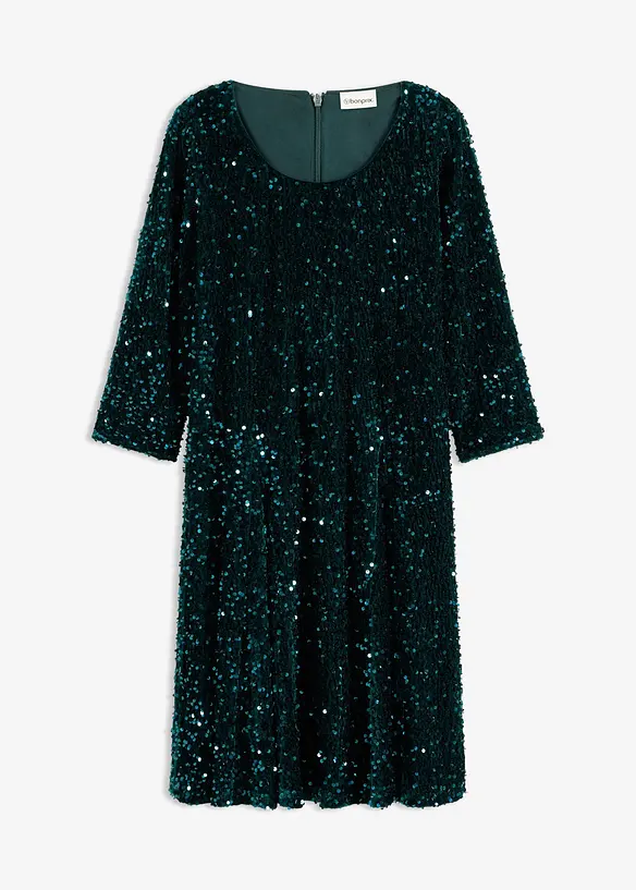 Ausgestelltes Paillettenkleid in petrol von vorne - bonprix
