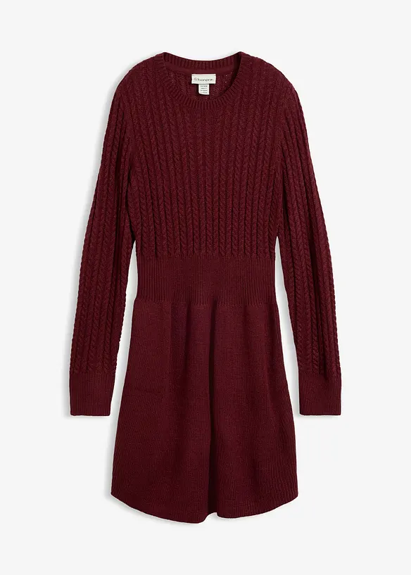 Strickkleid mit Zopfmuster in rot von vorne - bonprix