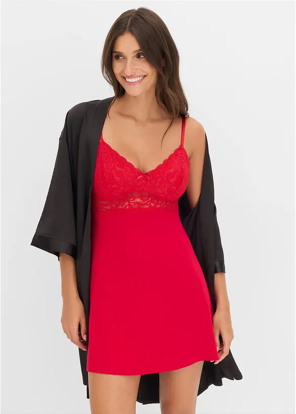 Negligé aus softem Viskose-Mix in rot im Look von vorne (Totalaufnahme) - bonprix