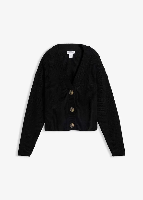 Grobstrickjacke aus reiner Baumwolle in schwarz von vorne - bonprix