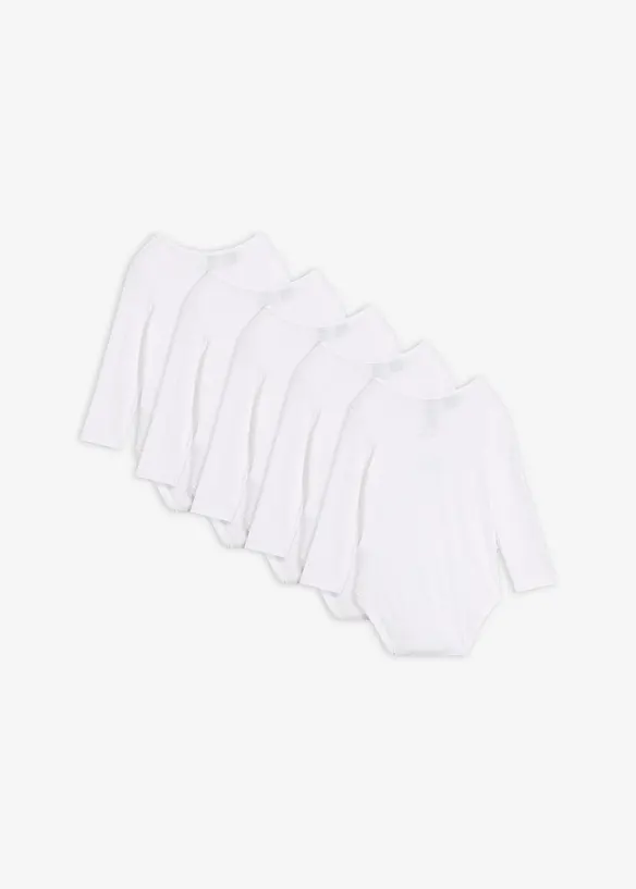 Langarmbody aus reiner Bio-Baumwolle (5er-Pack) in weiß von hinten - bonprix
